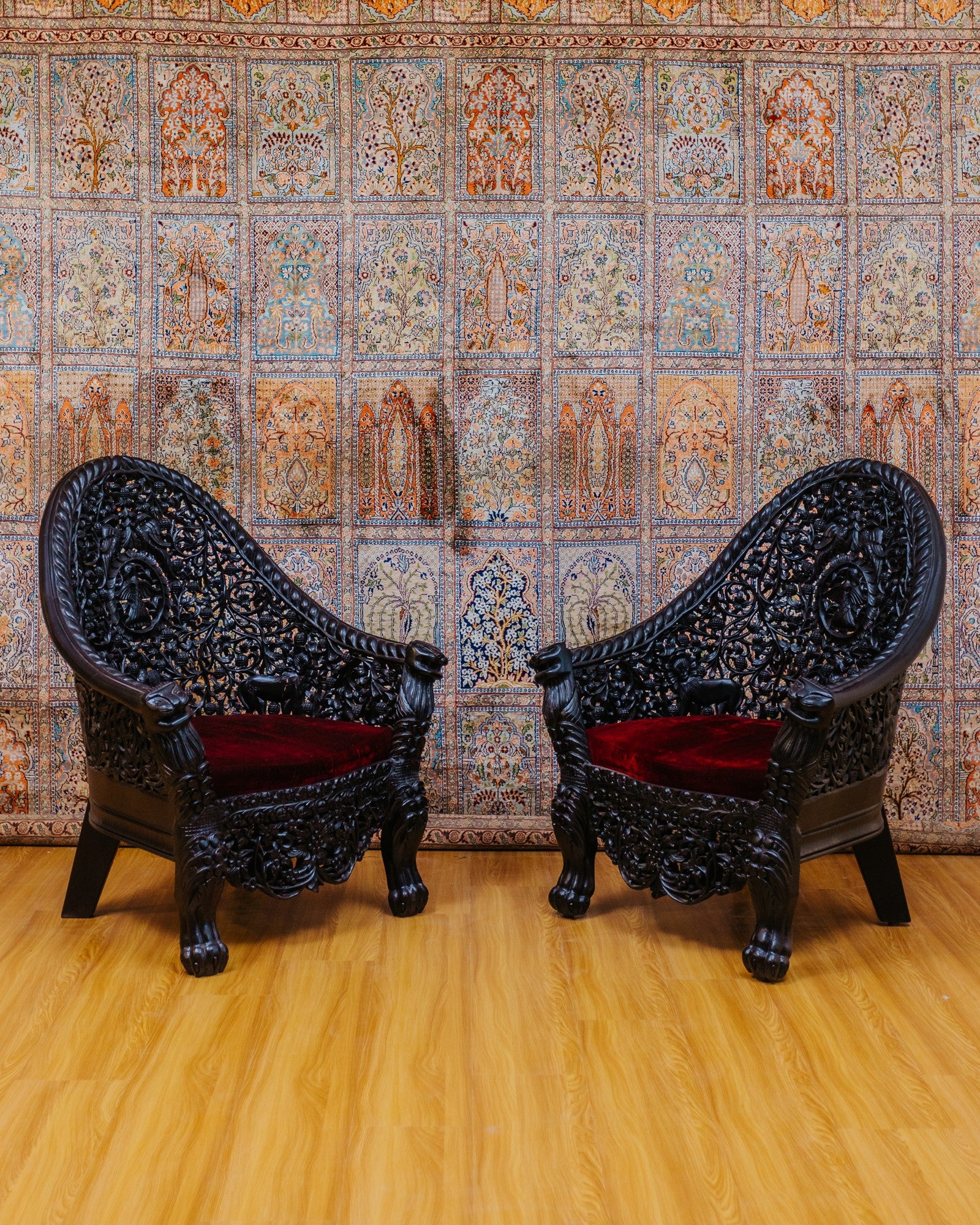 Carved black wood sofa set