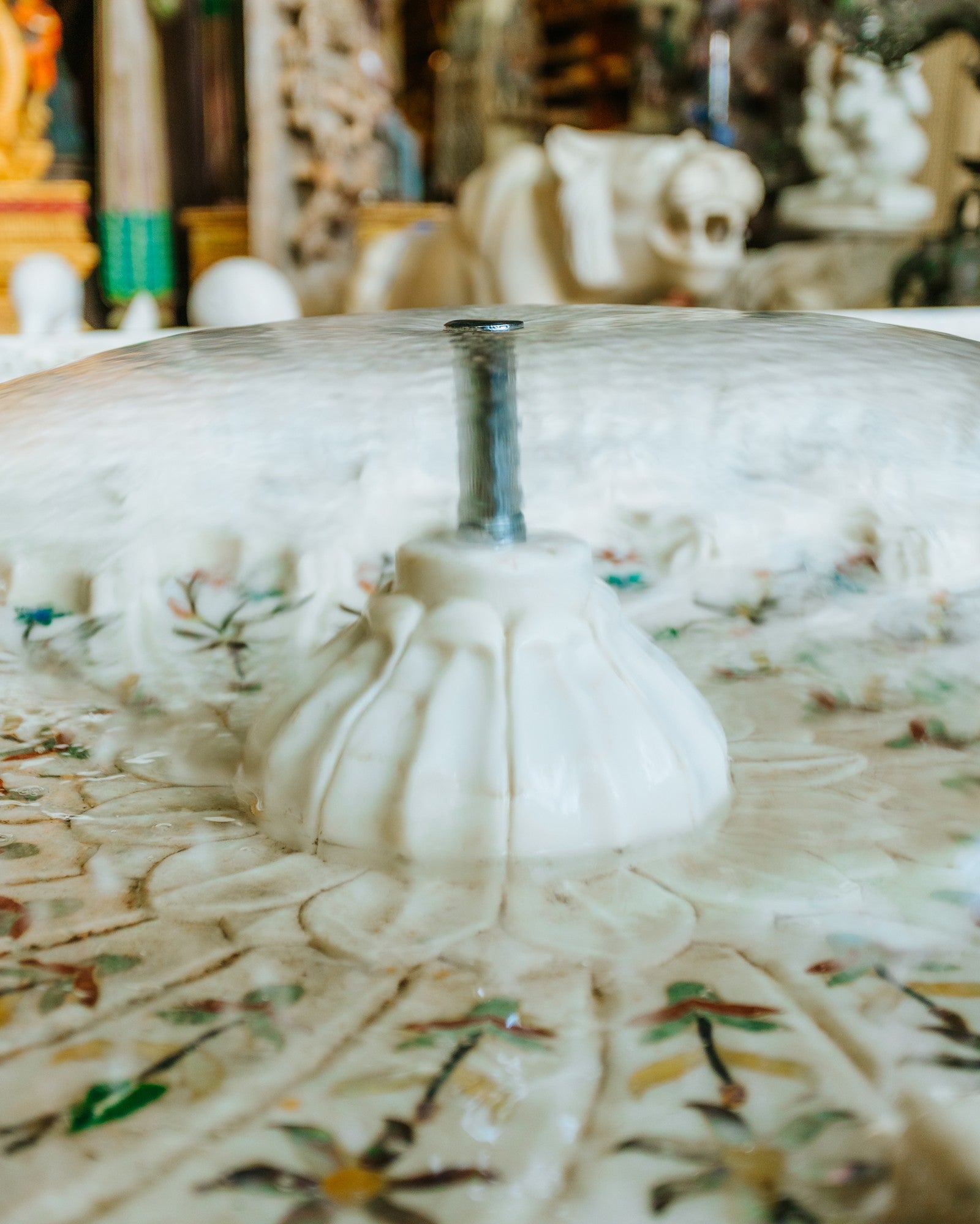 Marble Floor Fountain with gemstone inlay work