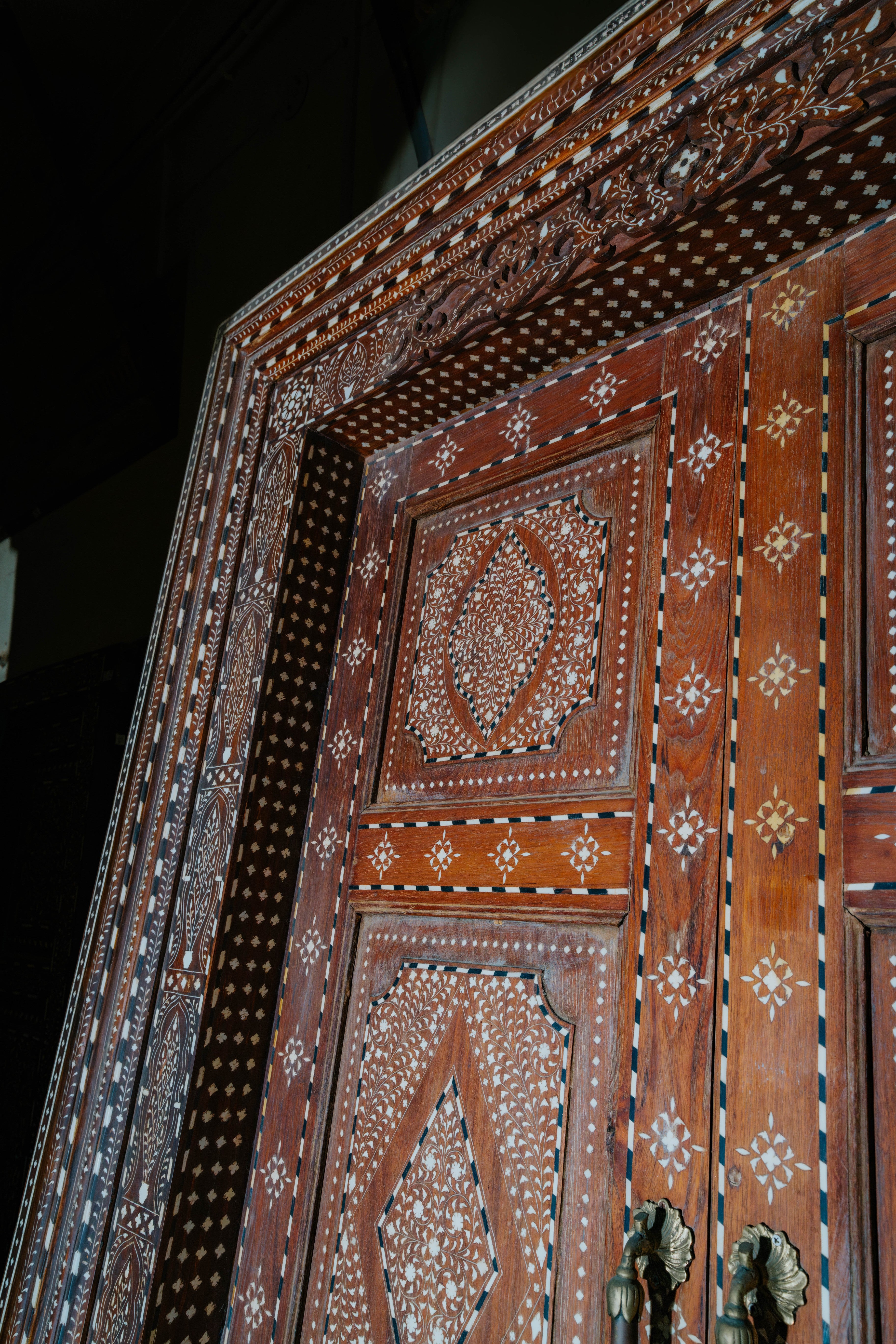 Bone Inlay Work Vintage Wooden Door