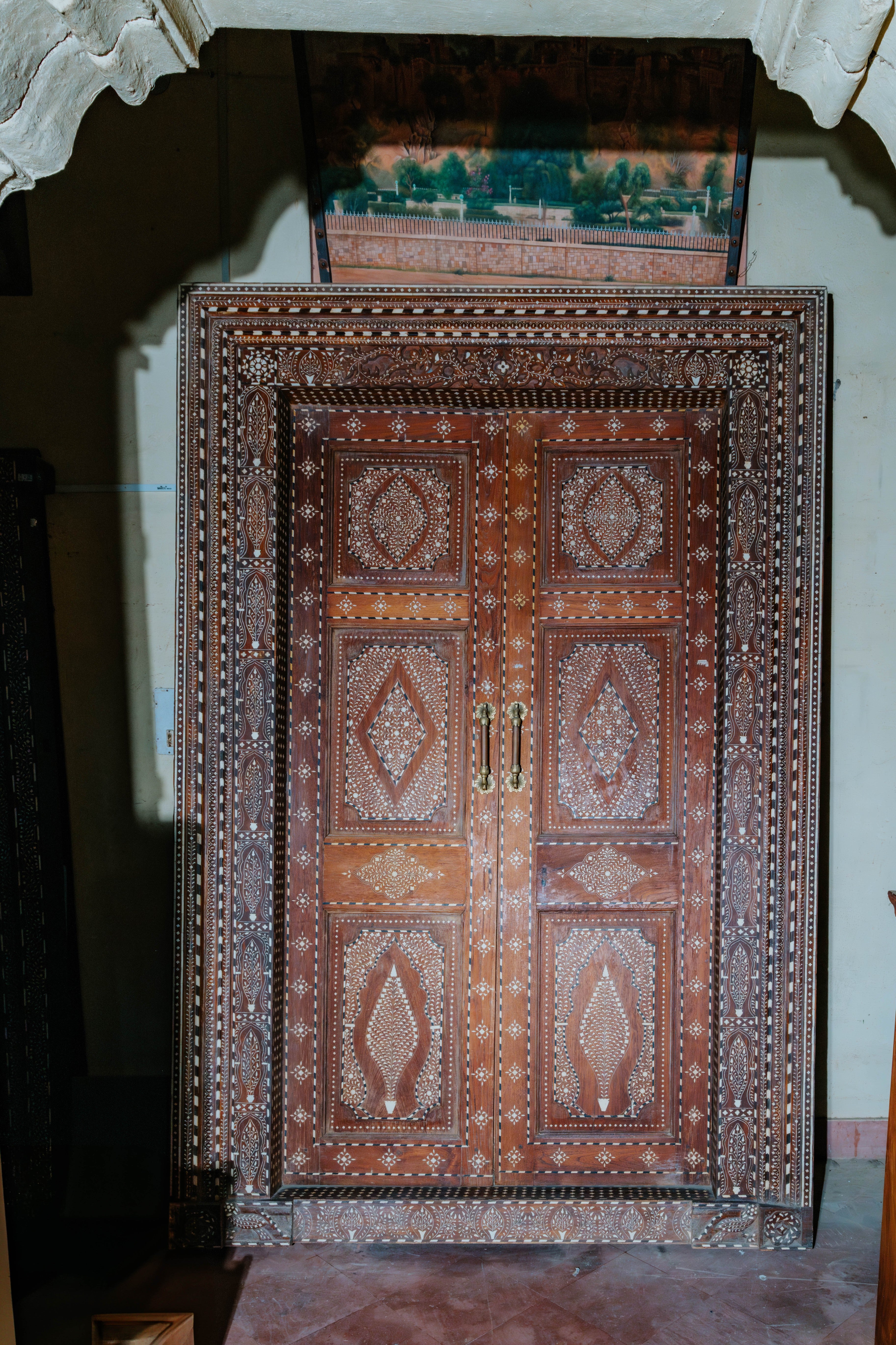 Bone Inlay Work Vintage Wooden Door
