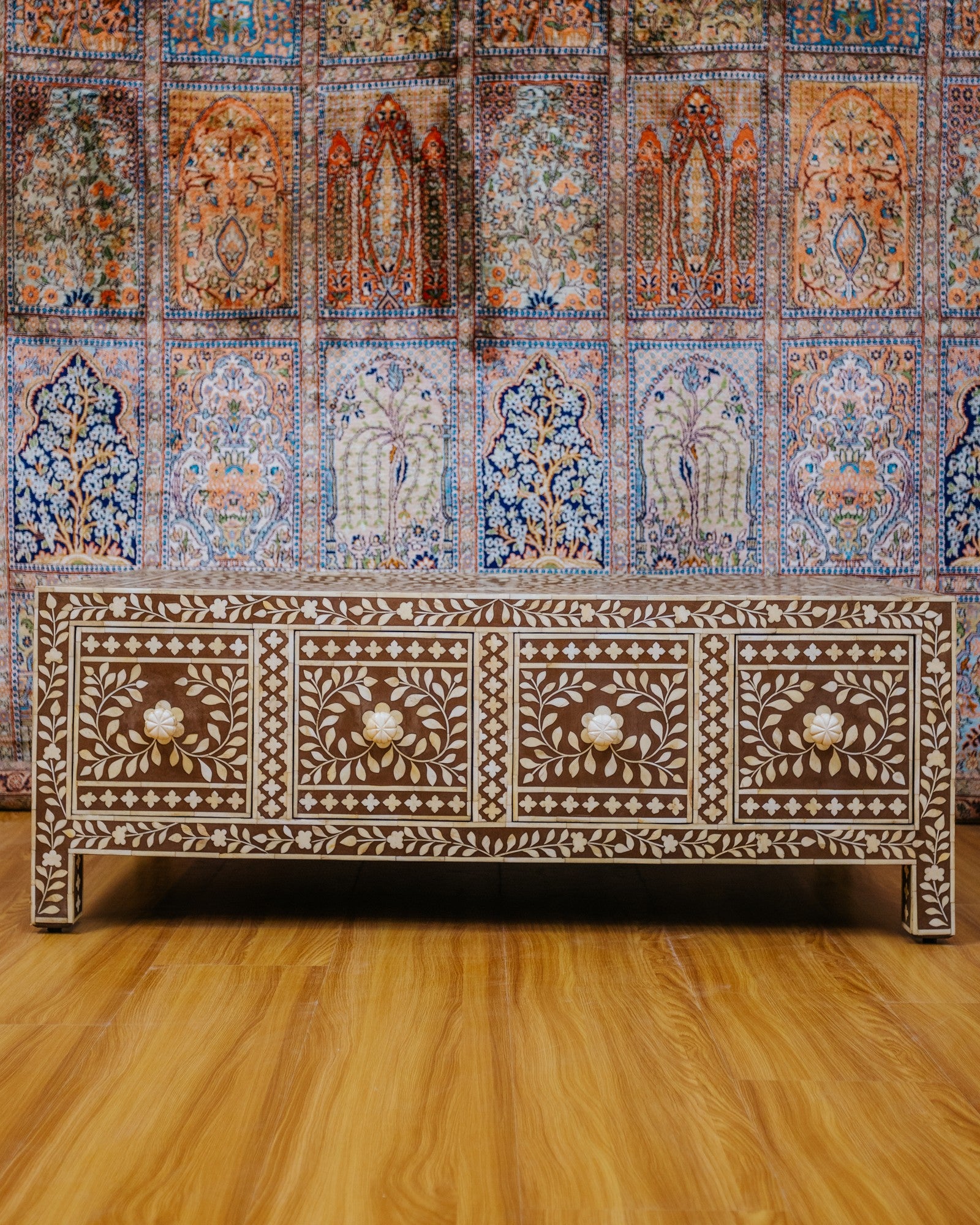 Camel bone work coffee table with drawers