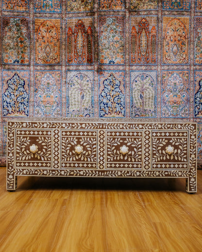 Camel bone work coffee table with drawers