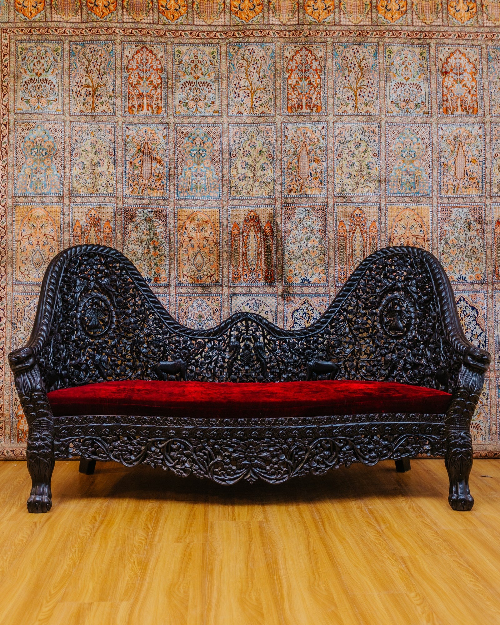 Carved black wood sofa set