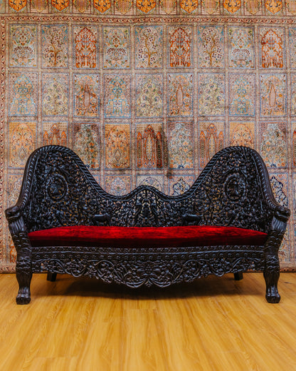Carved black wood sofa set