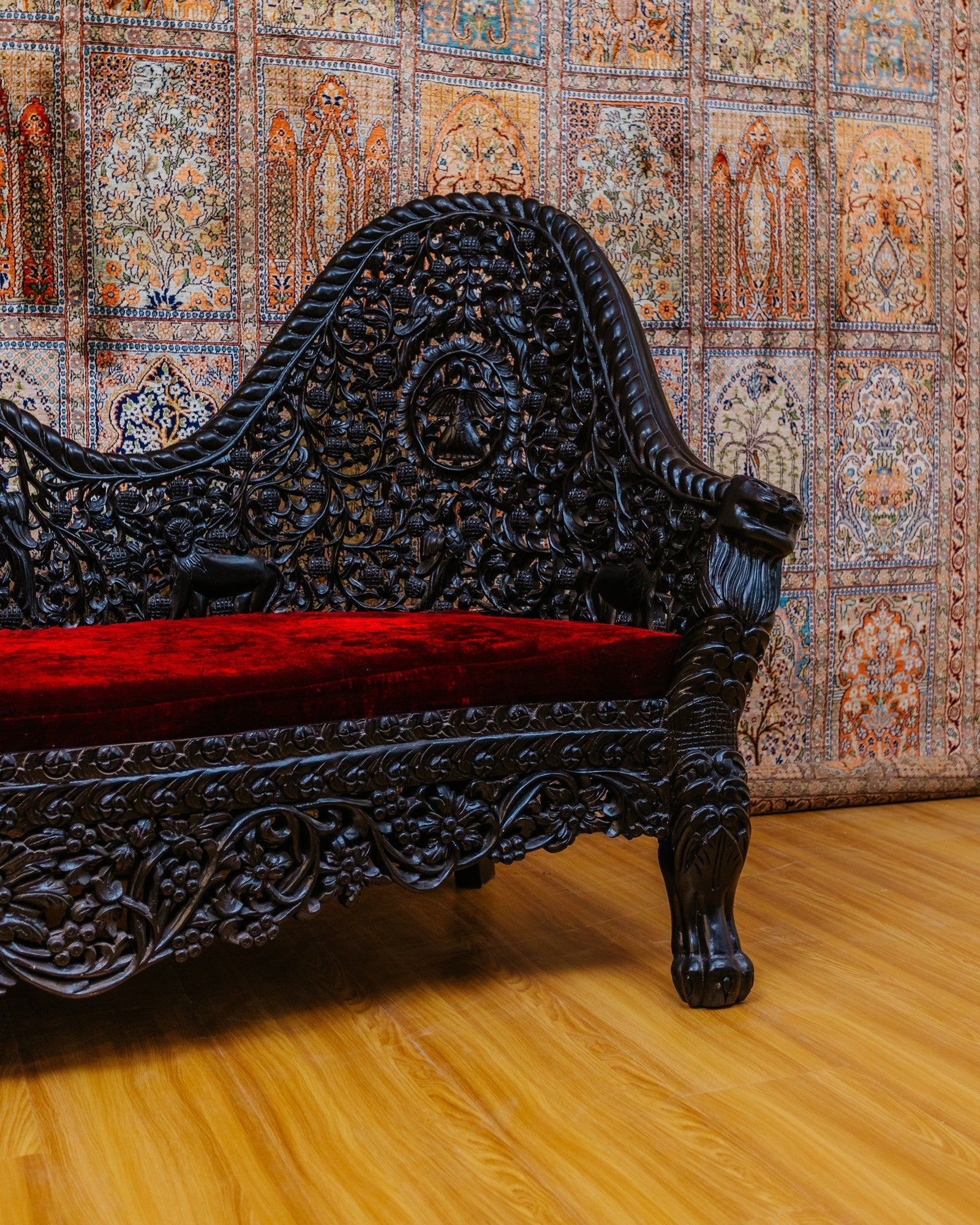 Carved black wood sofa set