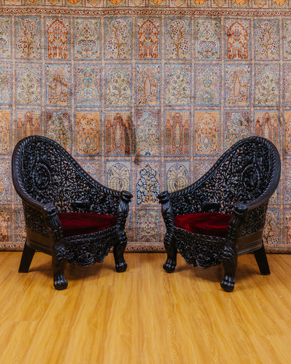 Carved black wood sofa set